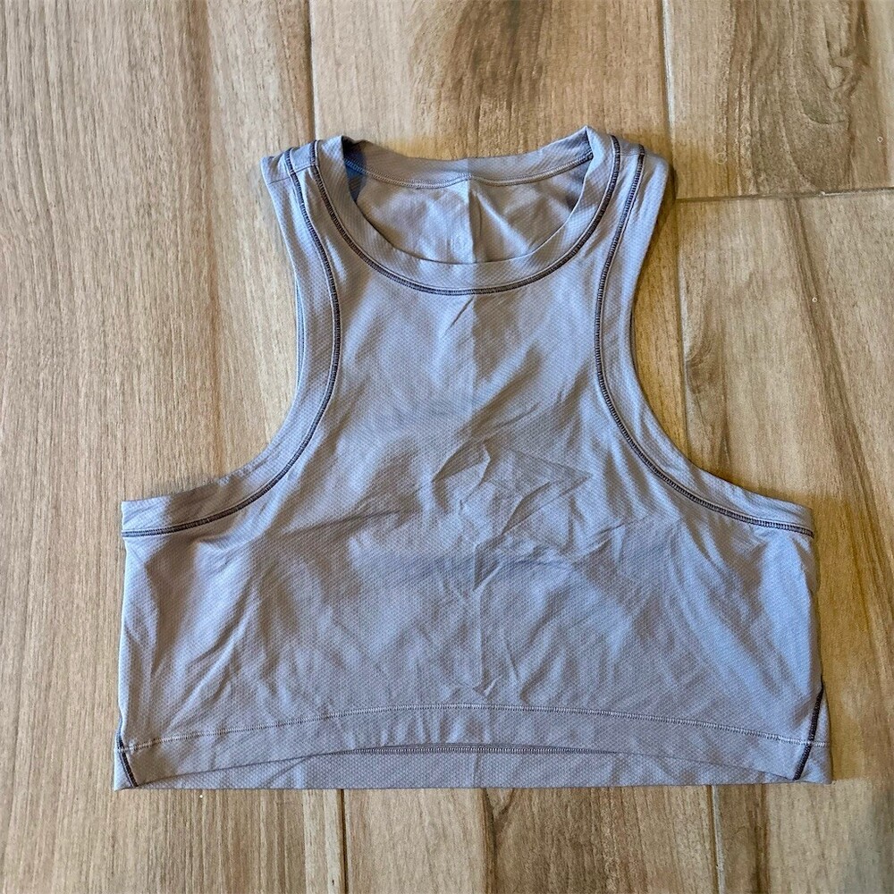 Lululemon Tank Top Womens Size 4 Gray Cropped High Neck Racerback Cutout